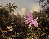 Martin Johnson Heade Orchid and Two Hummingburds painting